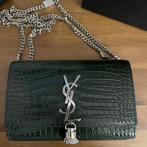 Saint Laurent Kate Monogram YSL Crocodile-Embossed Tassel shoulder bag